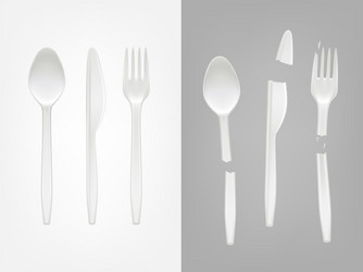 3d realistic disposable plastic spoon fork vector