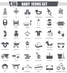 baby black icon set dark grey classic vector