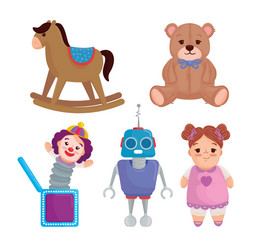 Set cute toys kids on white background vector