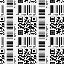Seamless pattern with qr code and barcode signs vector