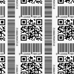 Seamless pattern with qr code and barcode signs vector