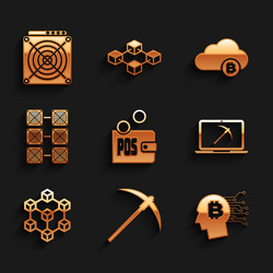 set proof of stake pickaxe bitcoin think mining vector image