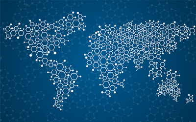 Abstract world map of hexagonal molecular vector
