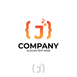 digital code logo with letter j design coding vector image
