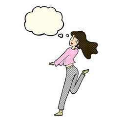 cartoon happy girl kicking out leg with thought vector