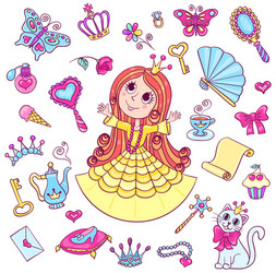Cute princess set Royalty Free Vector Image - VectorStock