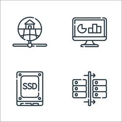 Database and servers line icons linear set vector