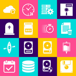 set floppy disk iv bag delete file document vector image