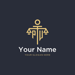 pw initial monogram logo with scale and pillar vector image