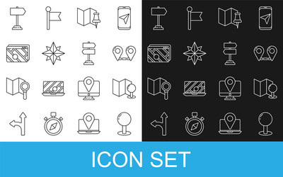 set line push pin folded map with route vector image