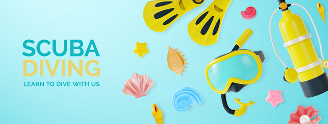 3d scuba diving learn to dive with us invitation vector image