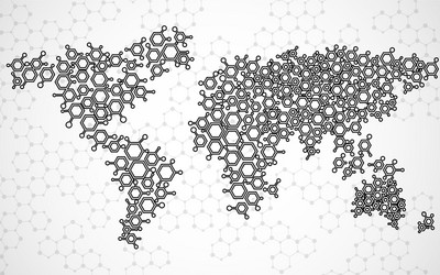 Abstract world map of hexagonal molecular vector