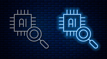 Glowing neon line computer processor vector