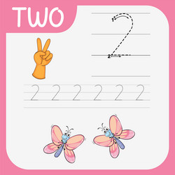 how to write number two worksheet vector image