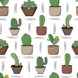 Seamless pattern with horizontally placed cacti vector