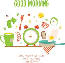 breakfast table front view with fried egg vector image