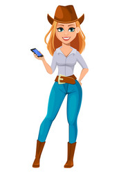 Cheerful Farmer Woman with Cowboy Hat Vector Image