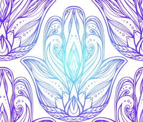 Seamless pattern with contour of hamsa boho vector