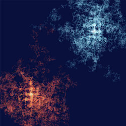 Abstract composition with particles following vector