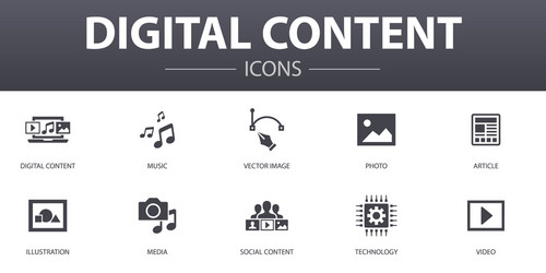 Digital content simple concept icons set contains vector