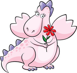 Adorable Pink Dragon with Flower Vector Image