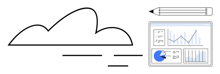 cloud computing concept with data charts pencil vector image