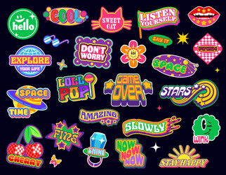 y2k retro groovy stickers and patch labels set vector image
