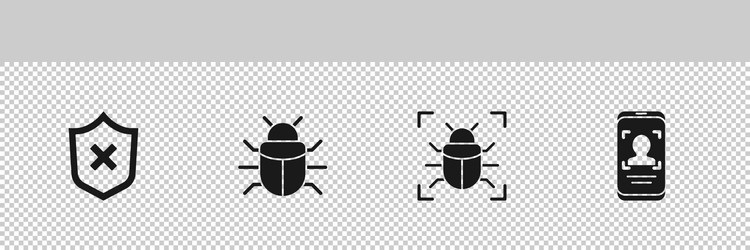 set shield with cross mark system bug and mobile vector image
