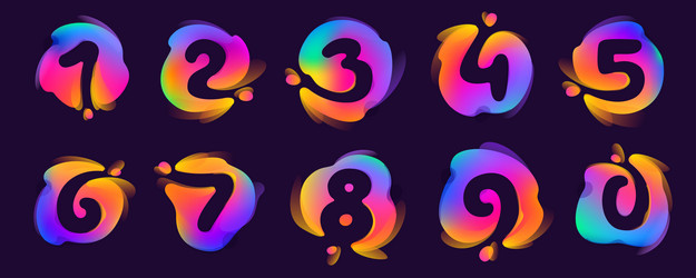 numbers set in multicolor gradient blots negative vector image