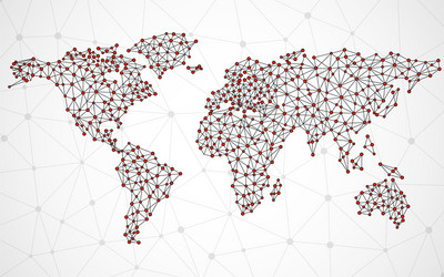 abstract polygonal world map with dots and lines vector image