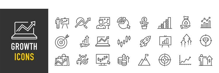 Growth web icons in line style target graph vector