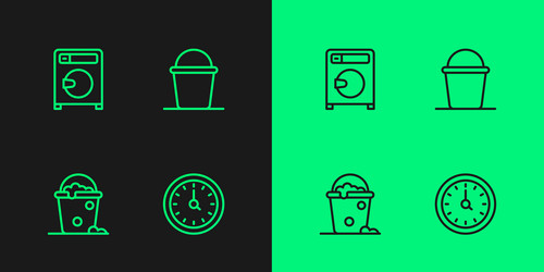 Set line clock bucket with foam and bubbles vector