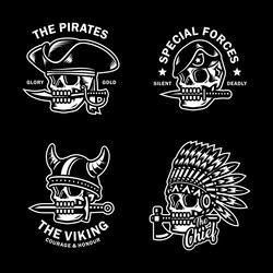 Viking Skull Logo - Black & White Vector Image