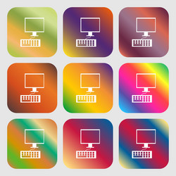 Computer monitor and keyboard icon nine buttons vector