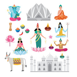 Indian Gods & Culture Icons Vector Image
