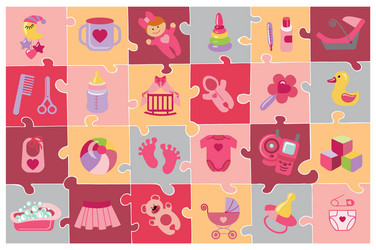 Newborn baby girl icons setbaby shower puzzle vector