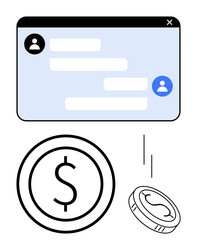 online chat window with coin symbols representing vector image