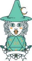 elf mage character with natural twenty dice roll vector image