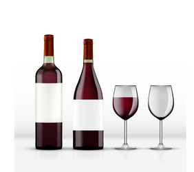 realistic open red wine bottle with glass vector image