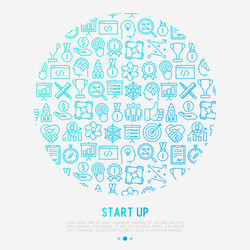 start up concept in circle with thin line icons vector image