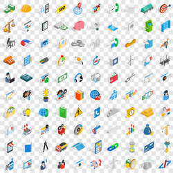 100 teamwork icons set isometric 3d style vector image