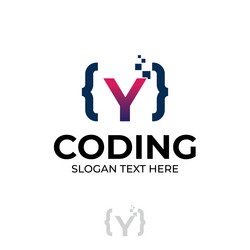 digital code logo with letter y design coding vector image