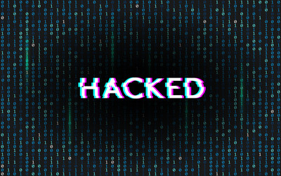 glitch hacked on matrix background binary code vector image