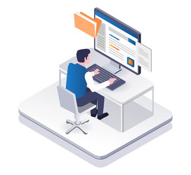 man working in front of computer vector