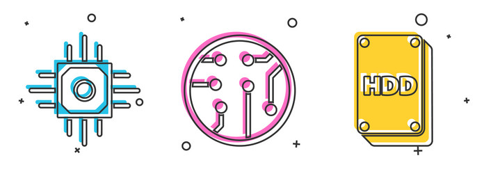 set processor and hard disk drive hdd vector image