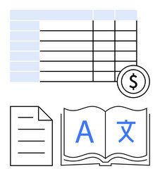spreadsheet paper document and open book vector image