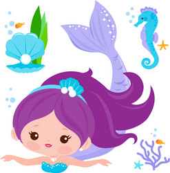 beautiful mermaid and sea animals Vector Image