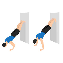 man doing inverted wall push up exercise vector image
