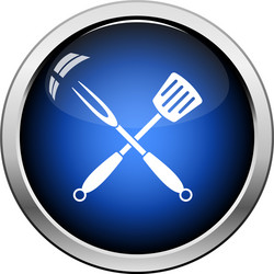 crossed frying spatula and fork icon vector