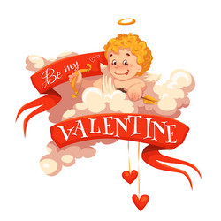 happy valentine day heart with cherub vector